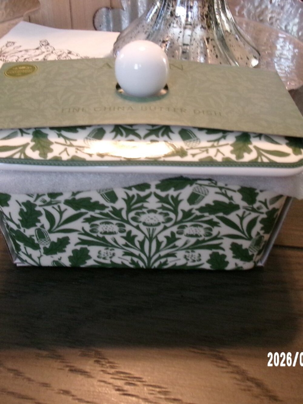 William Morris Acorn Butter Dish Covered Leonardo Fine China Green Floral w/Lid - Picture 5 of 5